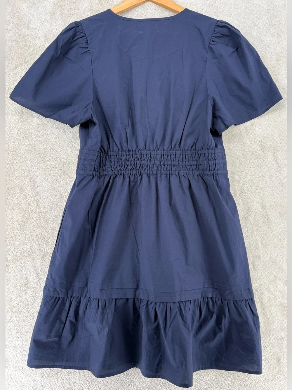 NWT Quince 100% Organic Cotton Poplin Tiered Mini Dress-Navy - Picture 4 of 9